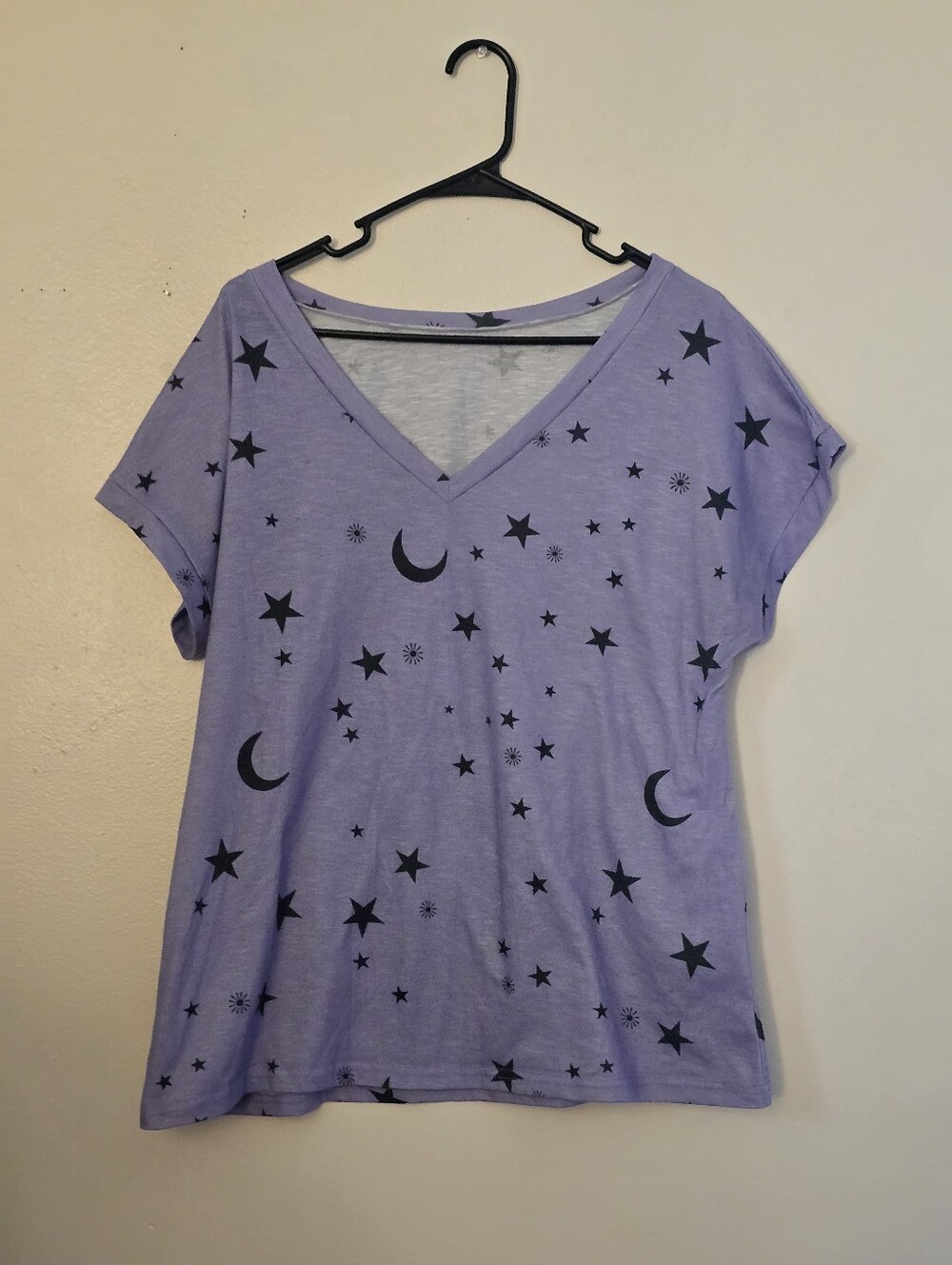 Lavender Star & Moon V-Neck Women's Top